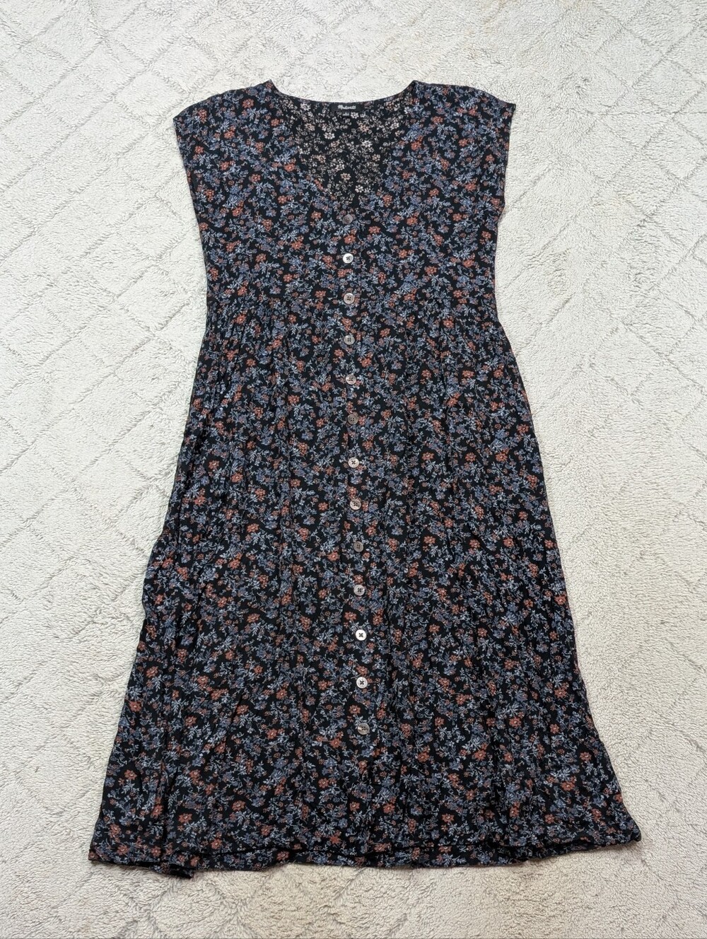 Madewell Dress Womens S Black Floral Awakened Blooms Button Front Midi Cottage